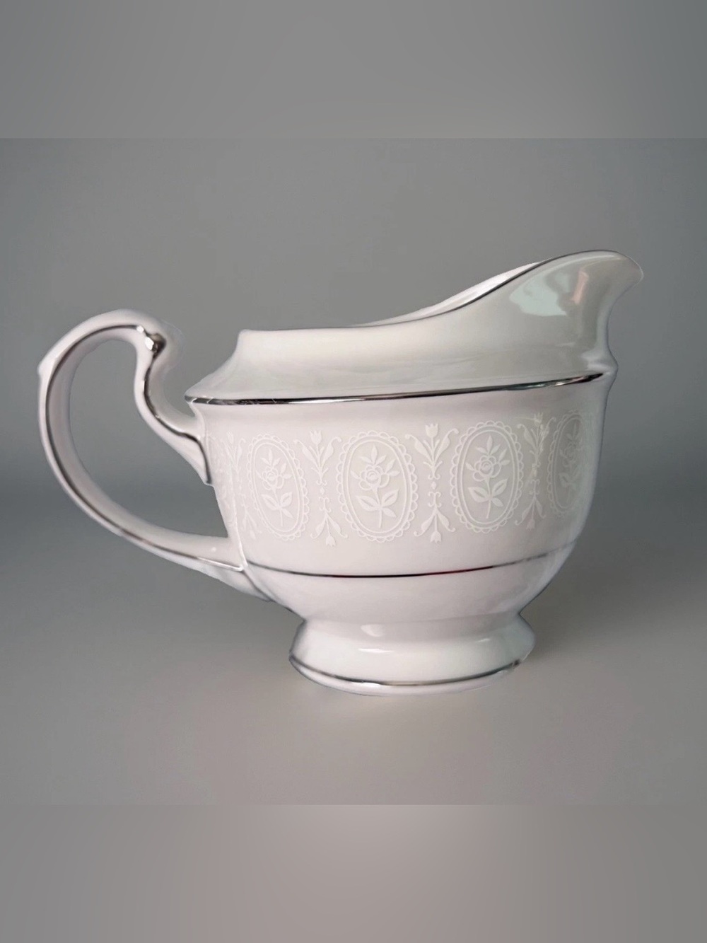 Vintage Sone China Japan Moderne 2467 Fine Porcelain Creamer Pitcher Silver Trim